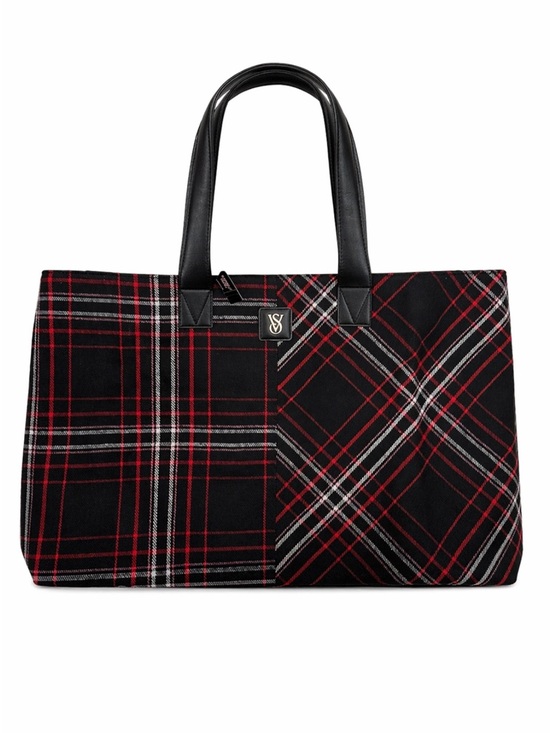 Victoria's Secret Handbags - NWT Victoria’s Secret Black Red & Pink Plaid Large Tote Bag